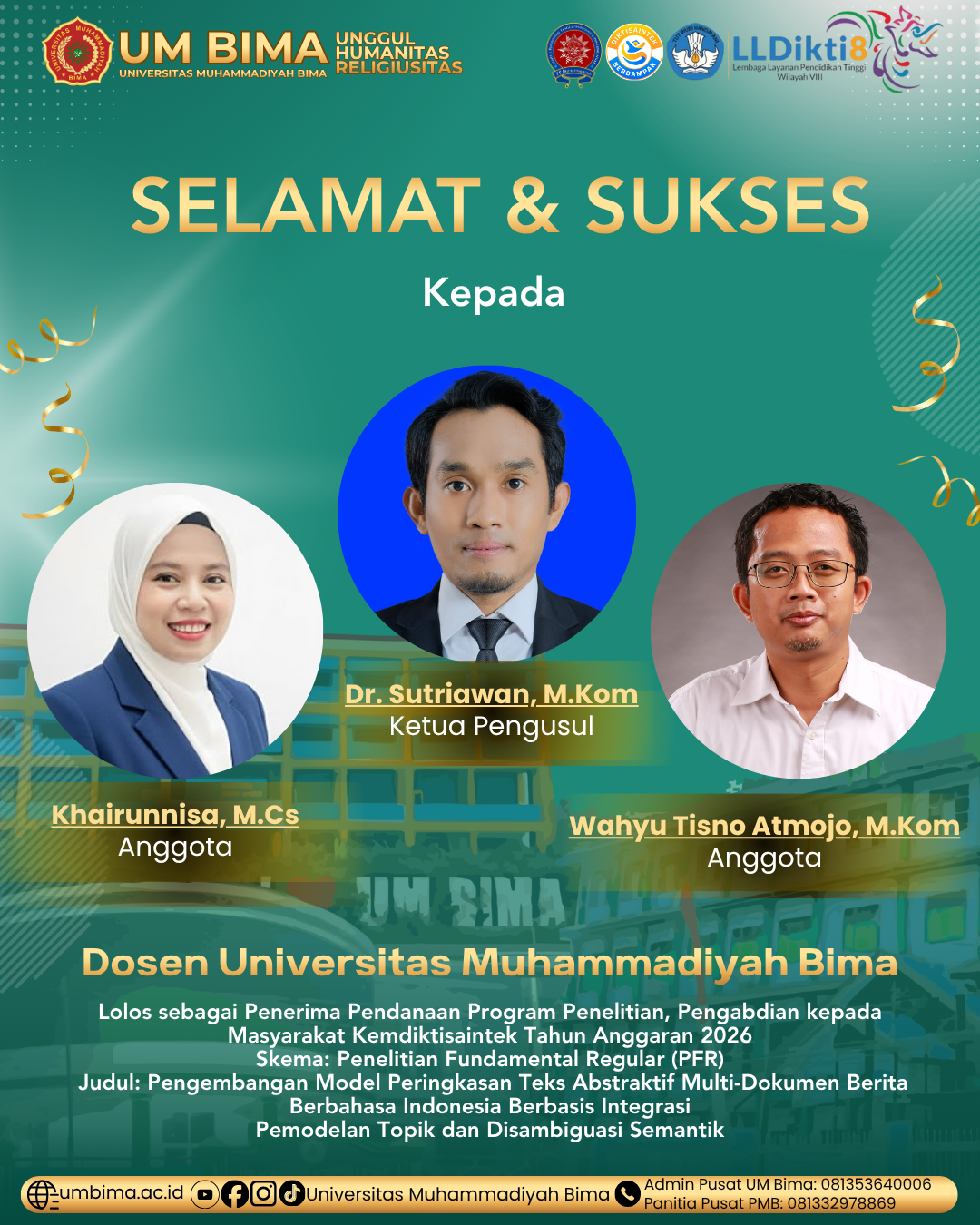 Dosen UM Bima Lolos Hibah Penelitian Kemdiktisaintek Tahun Anggaran 2026 Pada Skema Penelitian fundamental